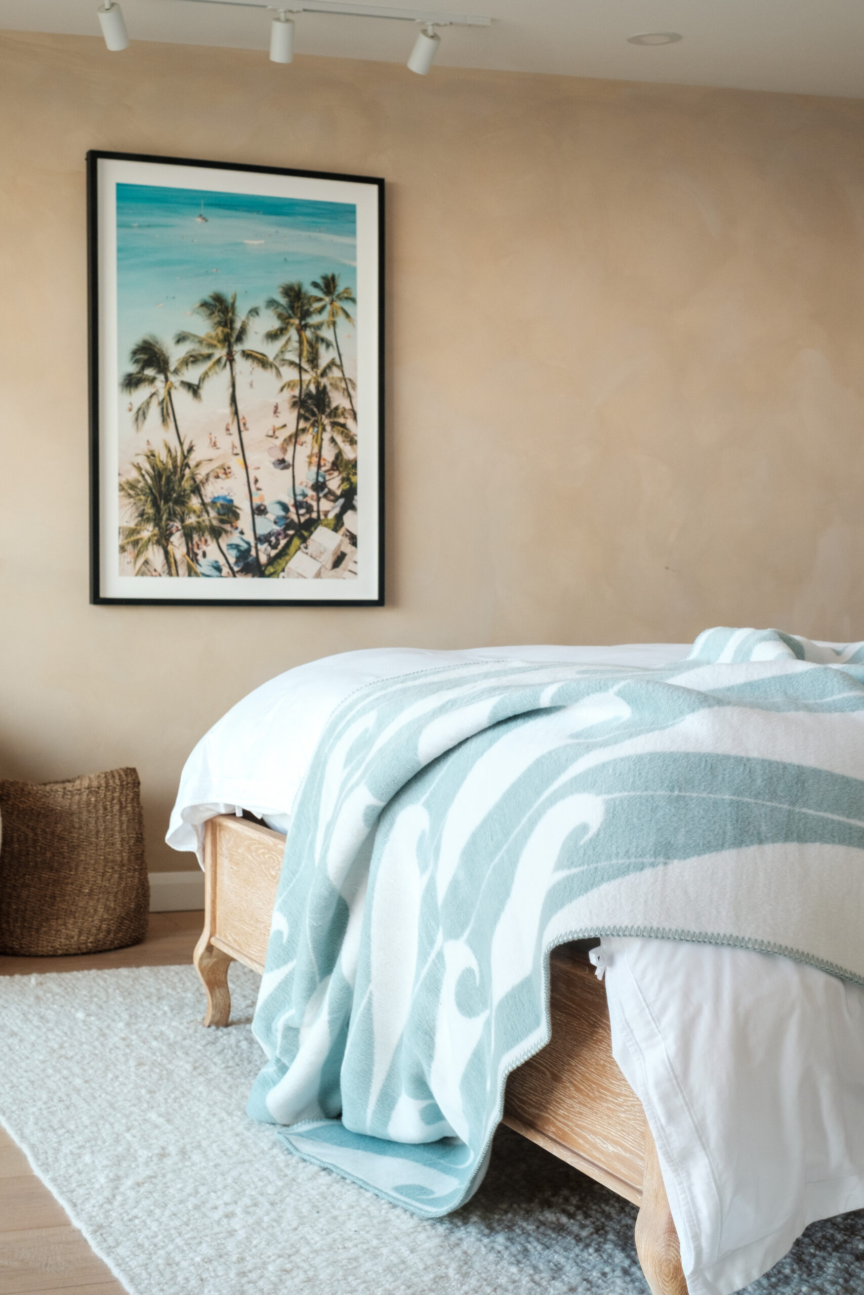 The Fluff Throw Duck Egg Blue Coastal Blanket with Wave Design