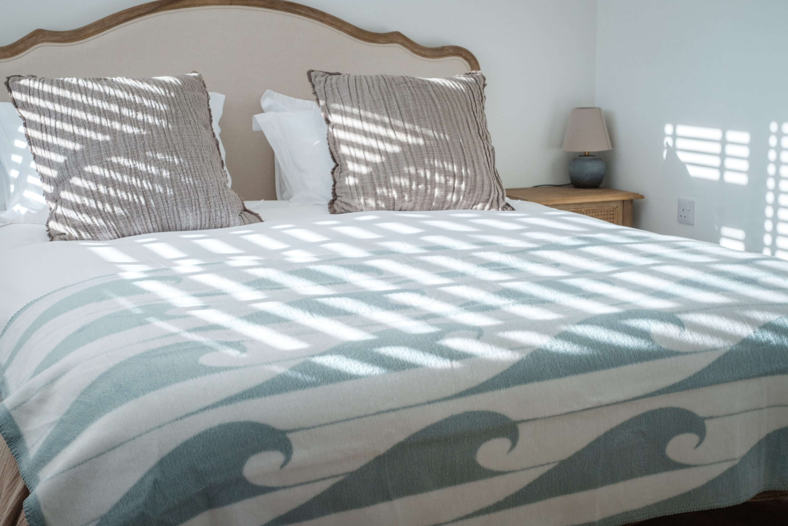 The Cornish Surfer offers interior duck egg blue throw