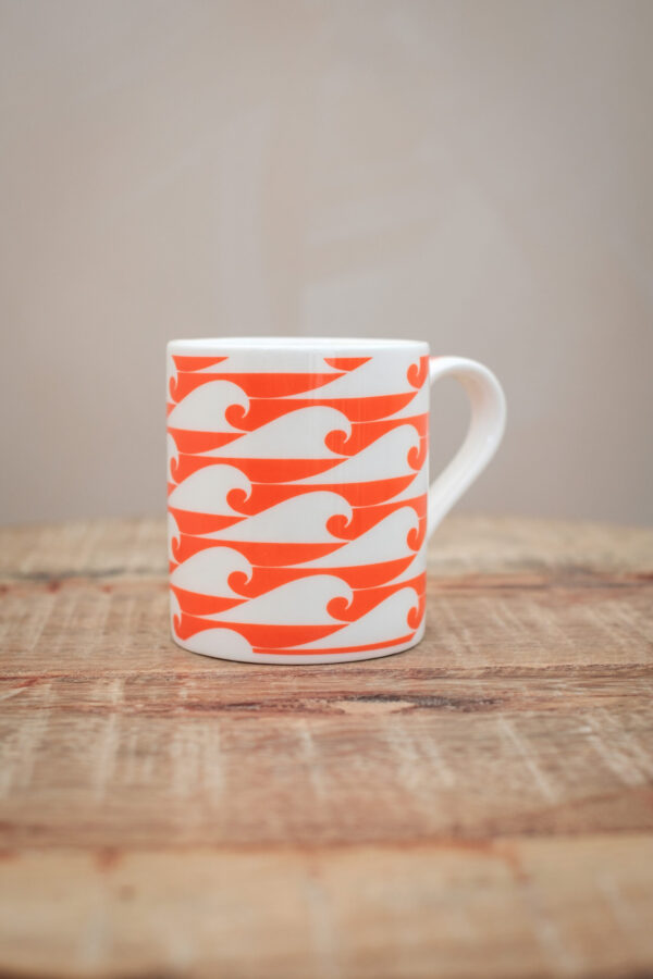 The Cornish Surfer espresso cup “The Shorty” with Coral wave design, made in Cornwall.