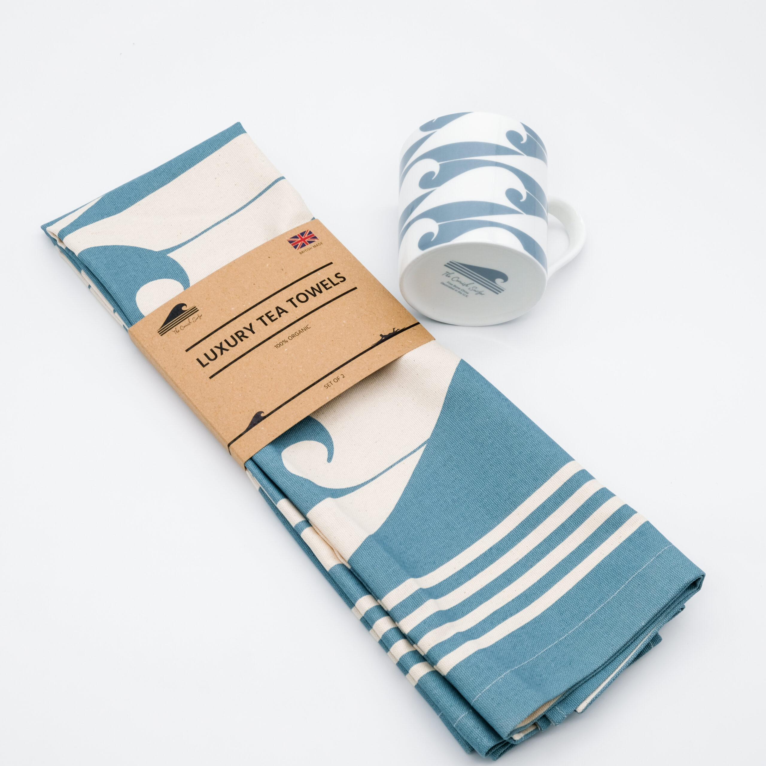 Fine Bone China Mug and matching Organic tea Towels set