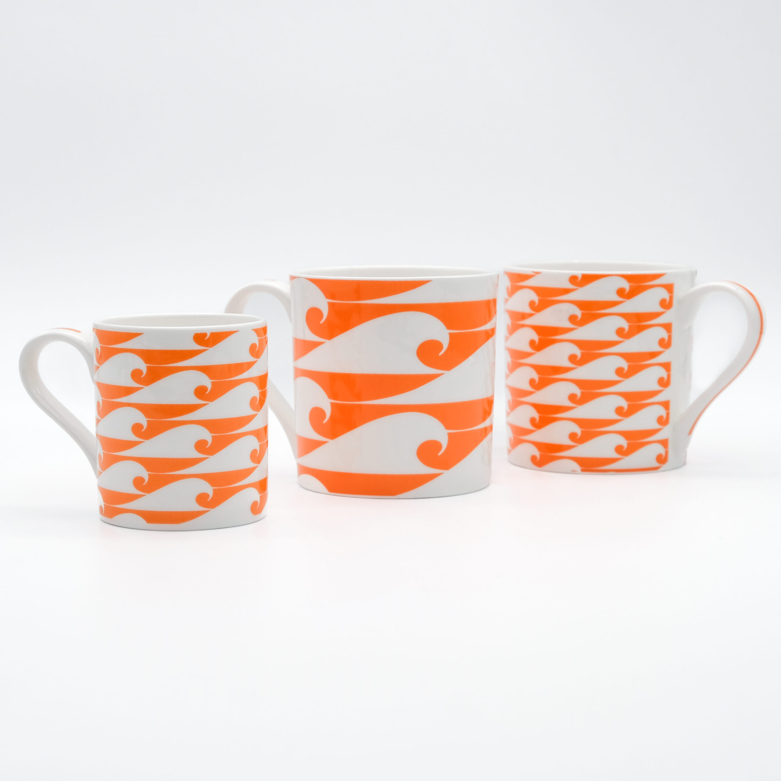 Premium Campervan orange fine bone china mugs, dishwasher and microwave safe, Big Wave, Small Wave, Shorty Espresso Cup