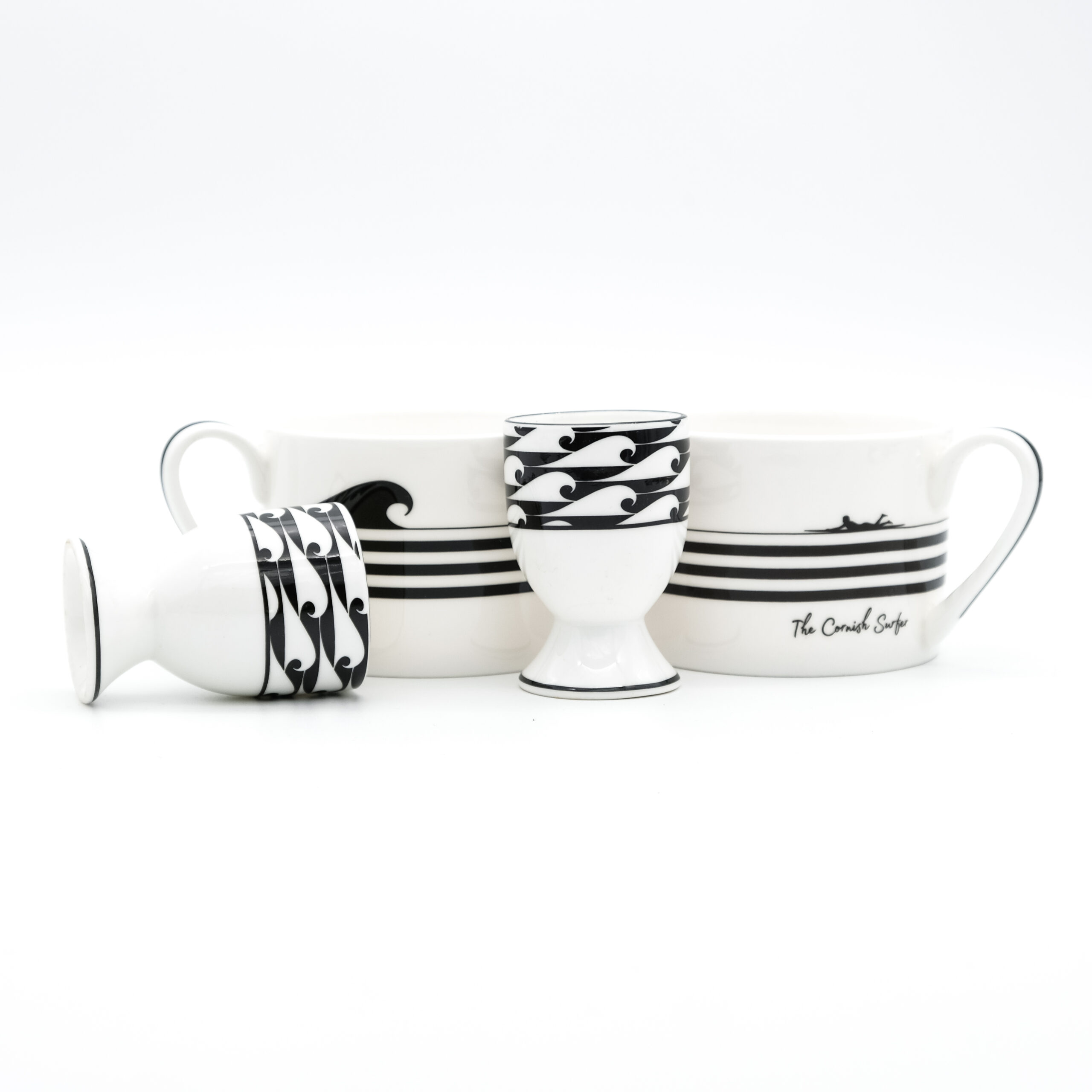 Close-up of two Storm Black fine bone china cups from gift set for men